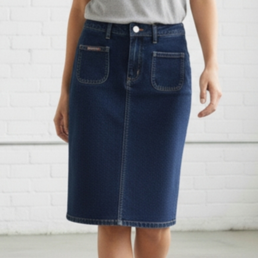 🟣 Y2K Vintage Denim 100% Cotton Above-Knee Mini Pencil Skirt with Pockets